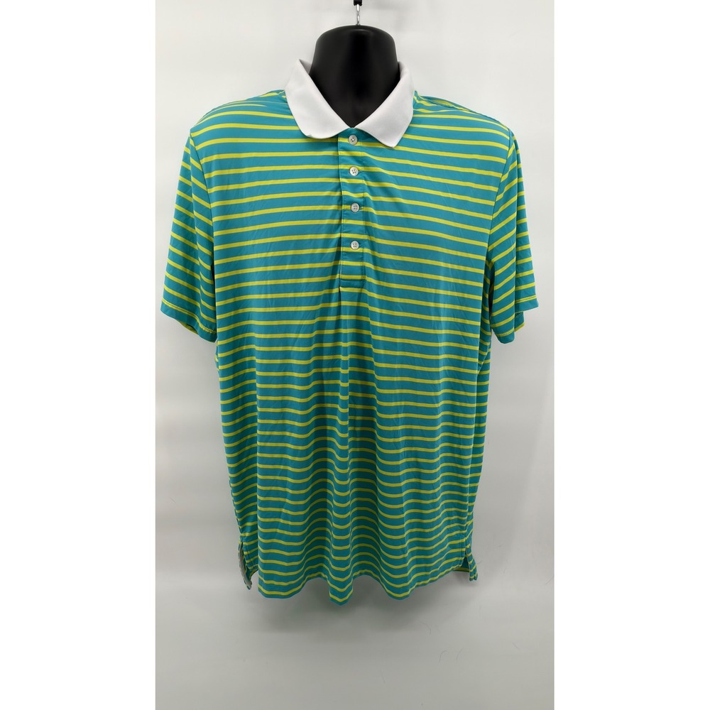 Men's RLX Ralph Lauren Performance Polo Shirt‎ Size XL Turquoise Lime Striped